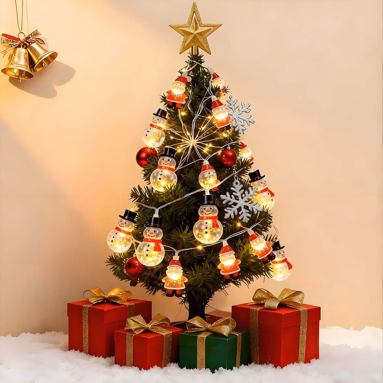 Catena luminosa natalizia, 2 metri, 20 LED, decorazione natalizia, catena luminosa a forma di pupazzo di neve