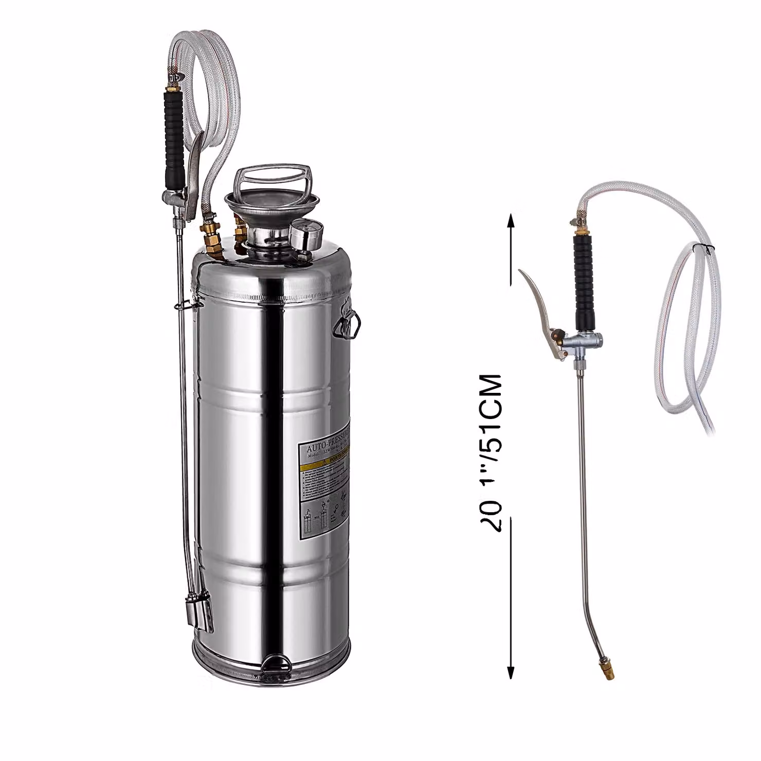 Pistola a spruzzo manuale, acciaio inox, stelo a pistone a grande portata, 12 litri 3,5 galloni