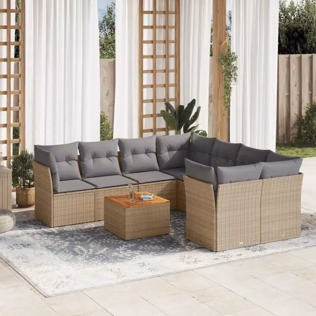 Set Divano da Giardino a L con Polyrattan e Cuscini Beige e Grigio vidaXL 9 pz – 1