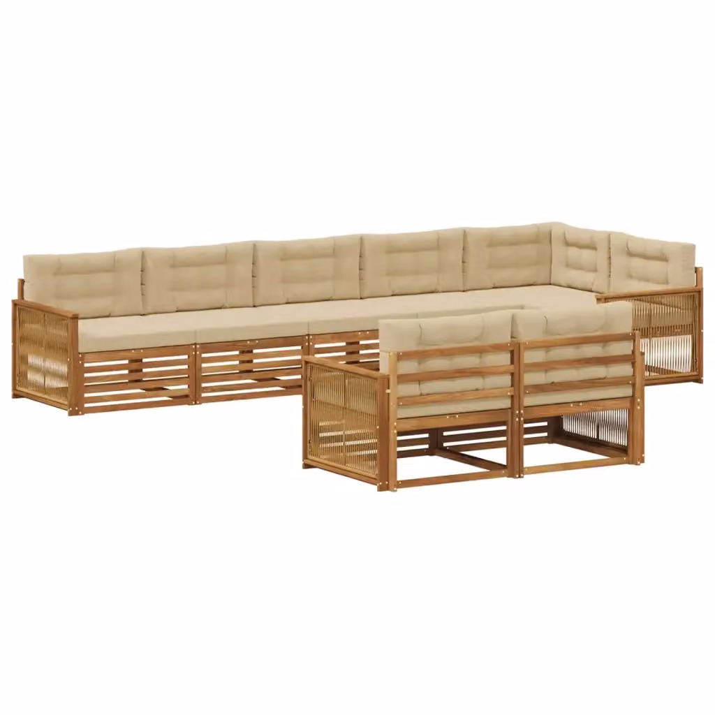 Set di divani da esterno vidaXL a forma di L in legno di acacia, 8 pezzi, Beige e Marrone con cuscini inclusi – 2