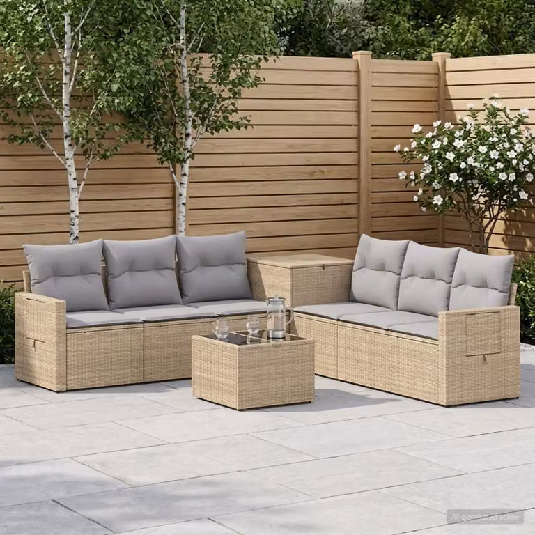 Set di divani da giardino vidaXL in polyrattan con tavolo da caffè, forma a U, 8 pezzi, beige e grigio