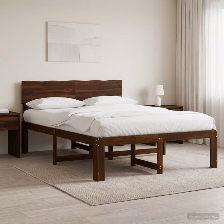 vidaXL Letto matrimoniale ROSTOCK in legno di acacia marrone con testiera L/P/H: 195 x 140 x 91 cm