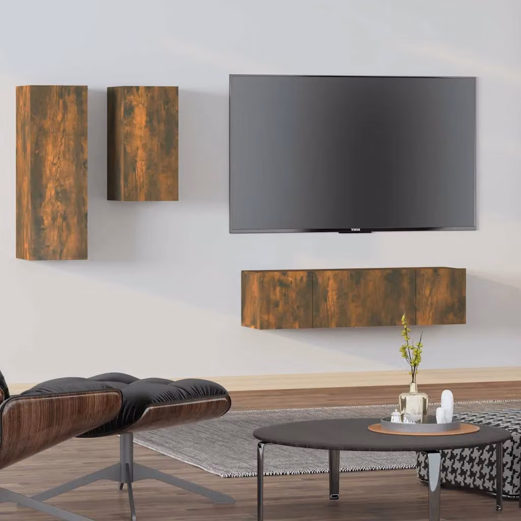 Set di mobili porta TV 4 pezzi vidaXL in legno multistrato e MDF colore rovere fumo per soggiorno