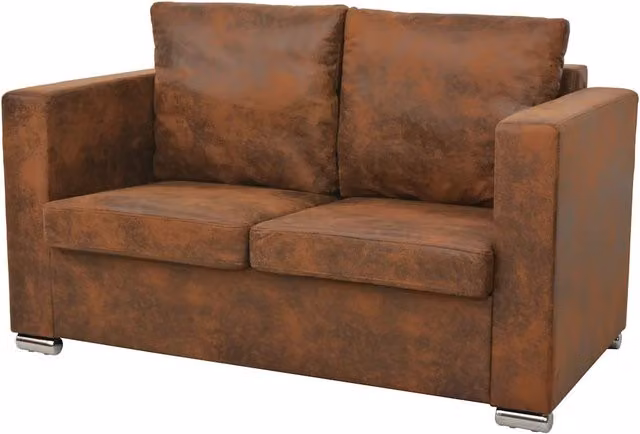 Set di Divani vidaXL Moderno in Pelle Sintetica Marrone con Poltrona e Divano a 2 Posti con Funzione Letto e Rivestimenti Rimovibili