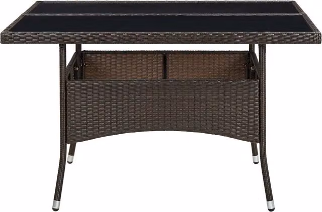 Tavolo da pranzo da giardino moderno vidaXL in polyrattan e vetro marrone, estensibile, L: 120 cm, P: 120 cm, H: 75 cm