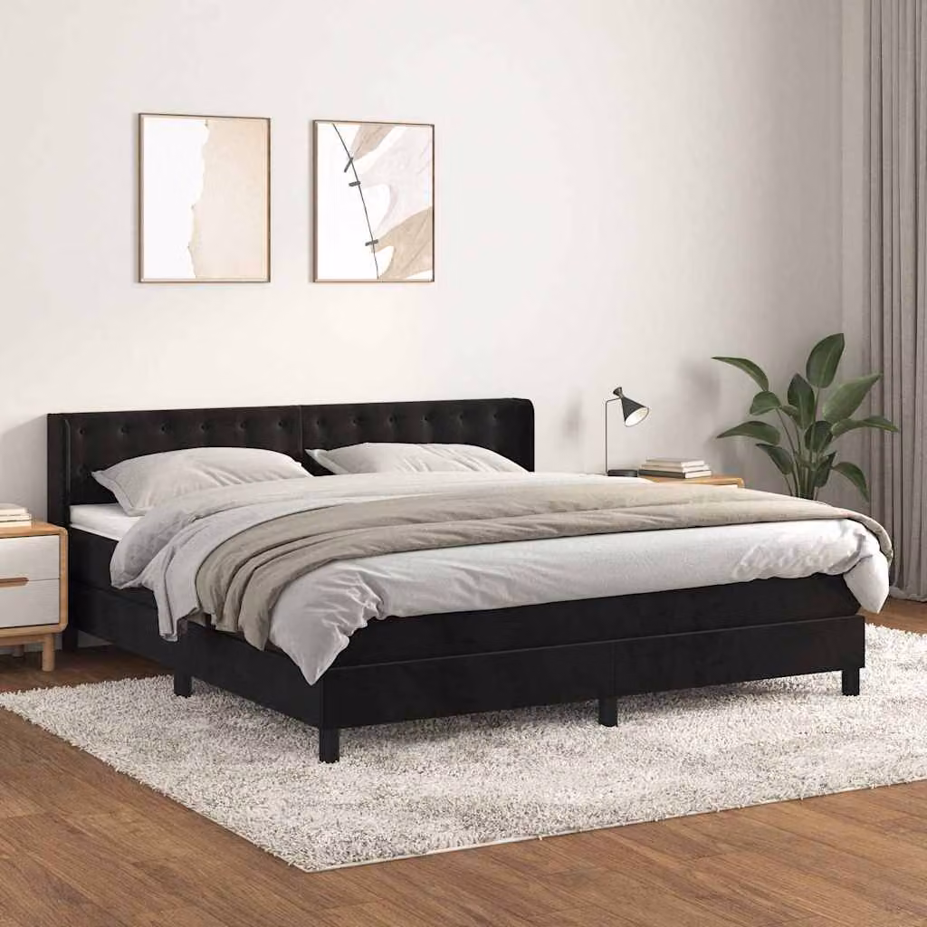 vidaXL Giroletto a Molle con Materasso in Velluto Nero L/P/H: 160 x 200 cm – 1