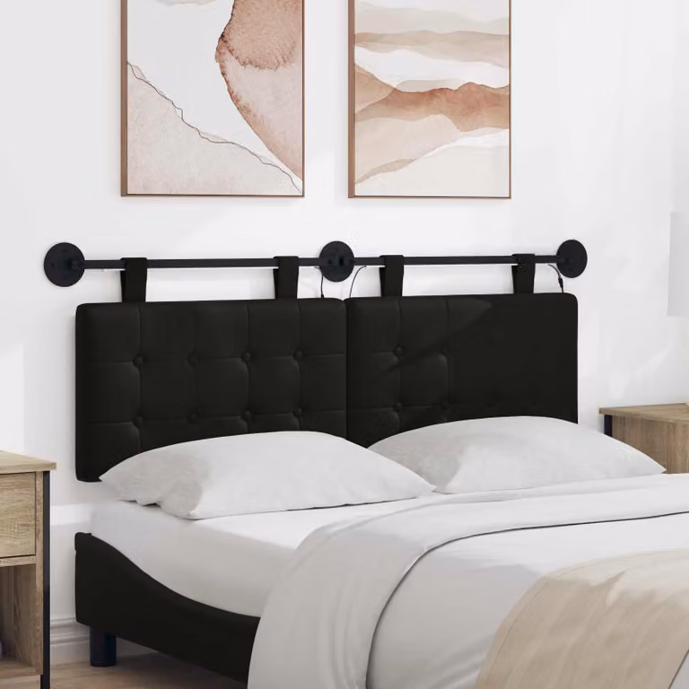 Testiera sospesa vidaXL con luce LED integrata in similpelle nero opaco L: 150 cm, H: 55 cm, P: 6,38 cm