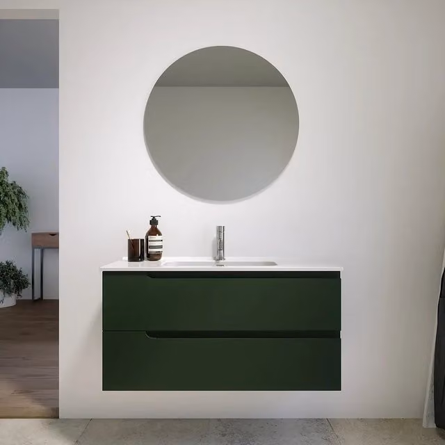 Mobile bagno sospeso 60 cm due cassetti verde foresta opaco con lavabo | Ardenne