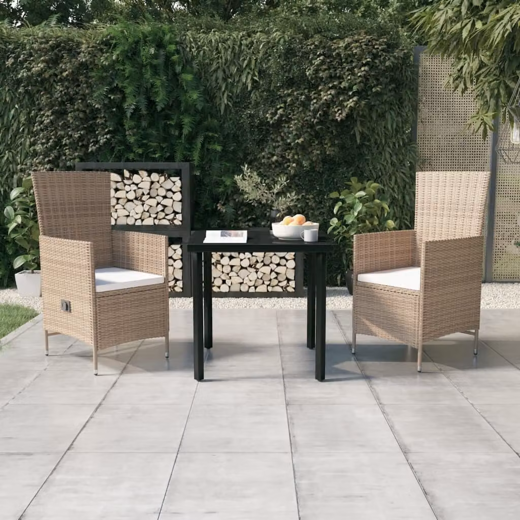 The Living Store Set da pranzo da giardino 3 pezzi con cuscini Beige