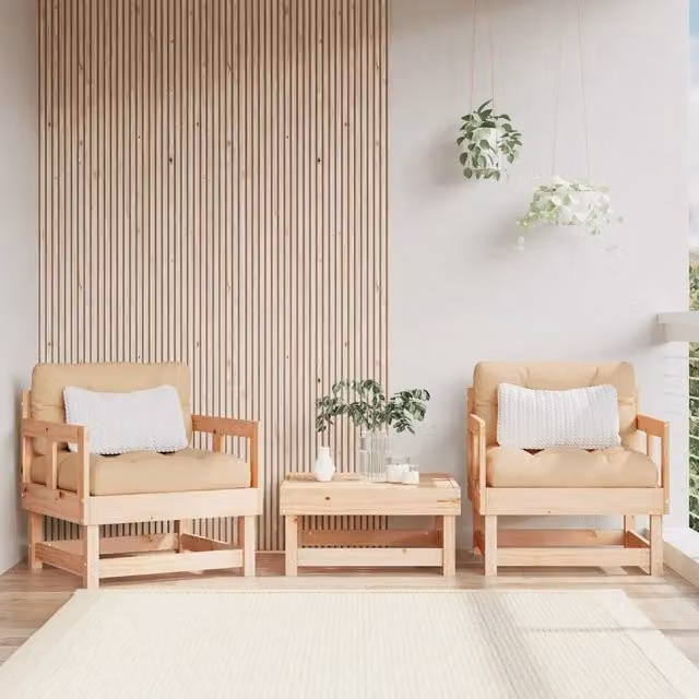 Set di 2 sedie da giardino in legno di pino con cuscini beige per esterno – 1