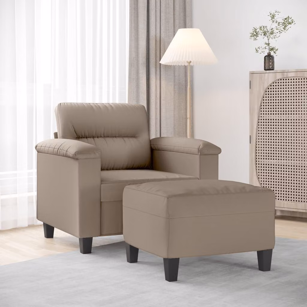 vidaXL Poltrona Relax con Poggiapiedi in Microfibra, Colore Tortora (Beige/Grigio) – 1
