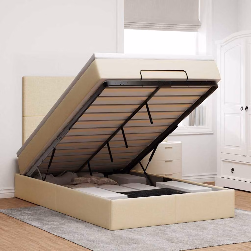 vidaXL Letto con Contenitore e Materasso in Tessuto Beige e Bianco, L 120 x P 200 cm