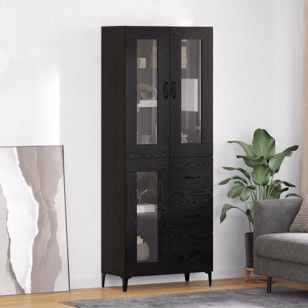 Credenza moderna vidaXL in MDF nero con ante in vetro e ripiani interni, L/P/H: 69,5 x 34 x 180 cm