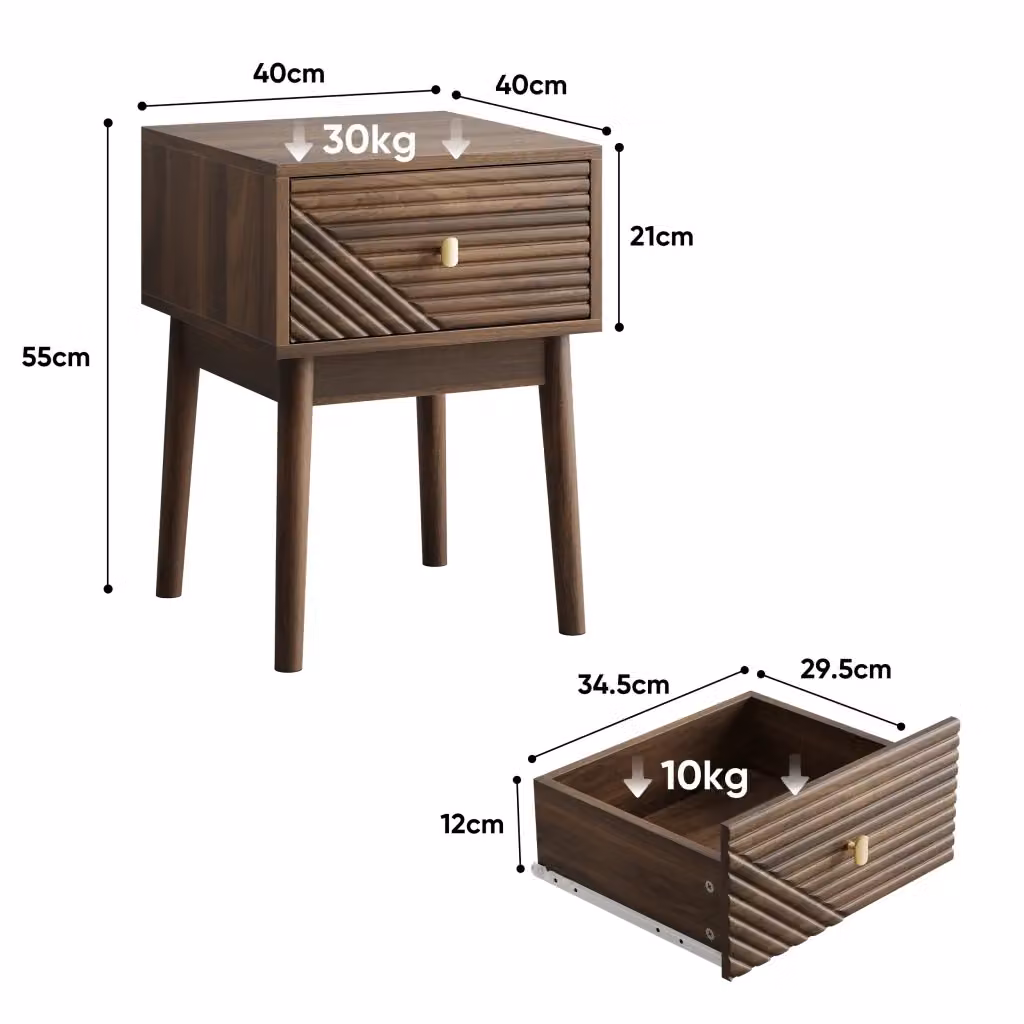 Comodino moderno REDOM marrone con design a righe e finitura opaca L/P/H: 40 x 40 x 55 cm – 2