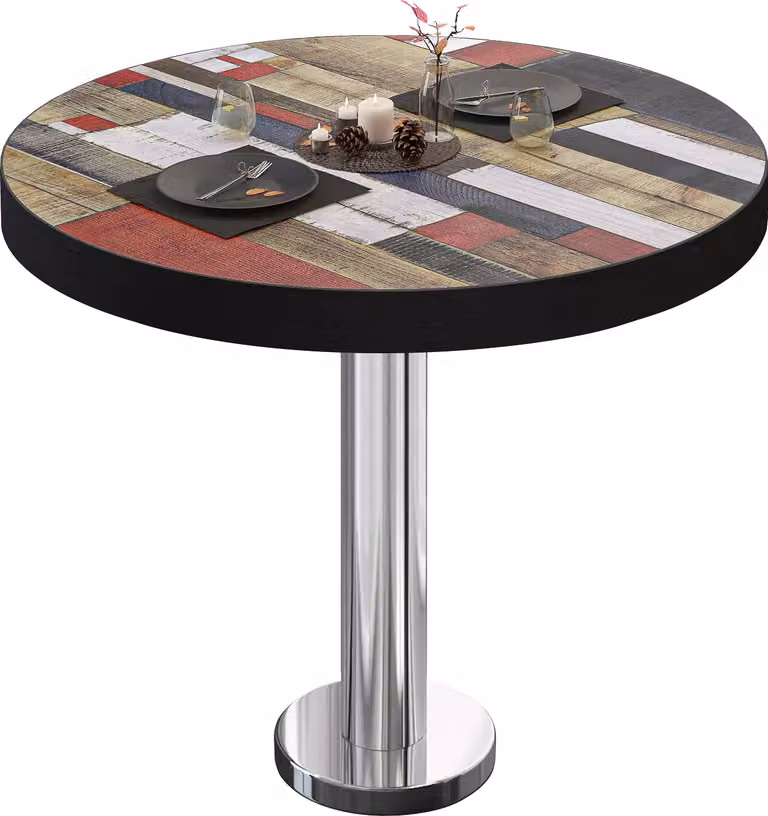 BML | Tavolino da bistrot | Ø: 70 x 77 cm | Vintage multicolore / acciaio inossidabile | Rotondo | Bordo nero | Tavolino da bistrot / Tavolo da ristorazione