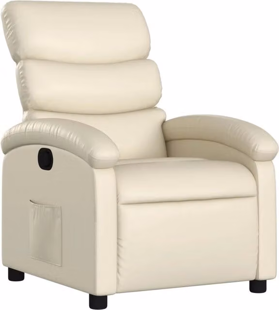 Poltrona relax reclinabile in similpelle beige con braccioli e struttura in legno e metallo