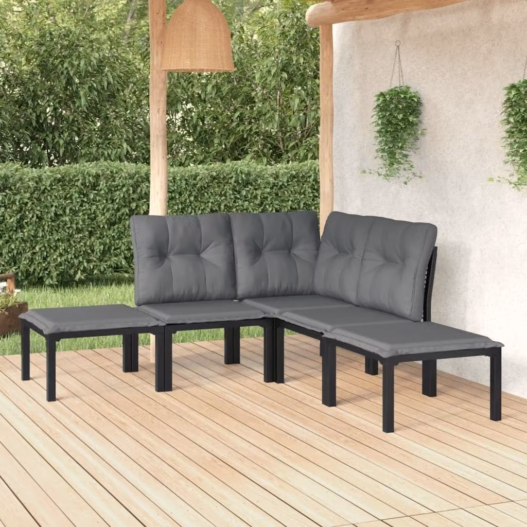 The Living Store Set da salotto da giardino 5 pezzi in poly rattan nero e grigio