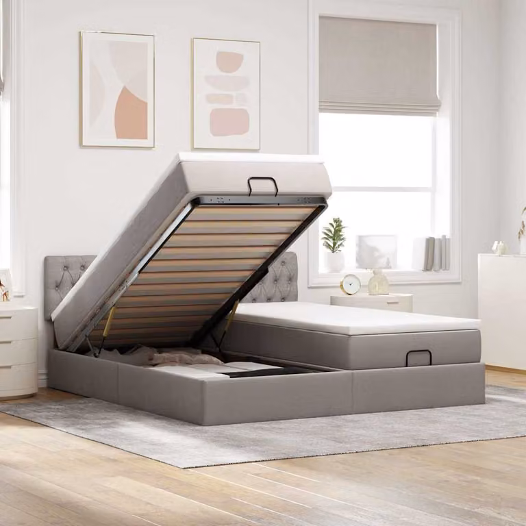Struttura Letto con Contenitore a Sollevamento vidaXL in Tessuto Beige e Grigio L/P/H: 180 x 200 x 88 cm