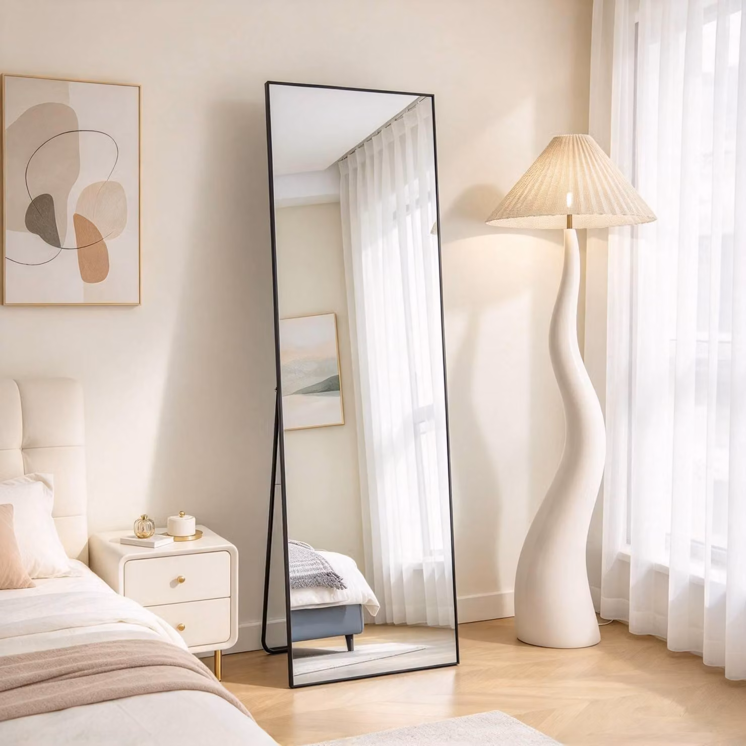 Specchio a figura intera INONEFT, 162x53 cm, resistente alla rottura. Può essere appeso o appoggiato alla parete, ideale per camere da letto, soggiorni e cabine armadio, colore nero