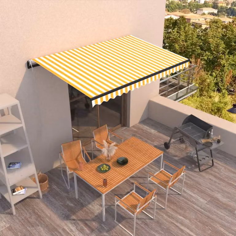 vidaXL Tenda da Sole Retrattile Automatica con Telecomando in Alluminio e Poliestere, Colore Giallo e Bianco, L: 400 cm, P: 350 cm