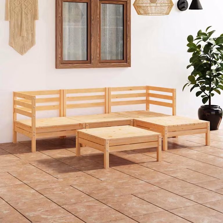 Set Salotto da Giardino vidaXL 5 pz in Legno di Pino Marrone con Cuscini e Configurazione a L
