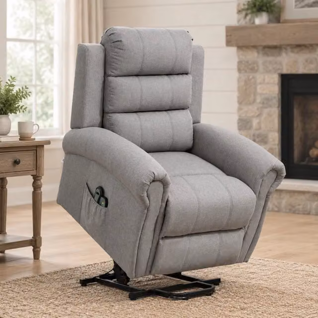 Poltrona relax elettrica 88x77x65 cm con alzapersona; massaggio e riscaldamento in schiuma grigio chiaro