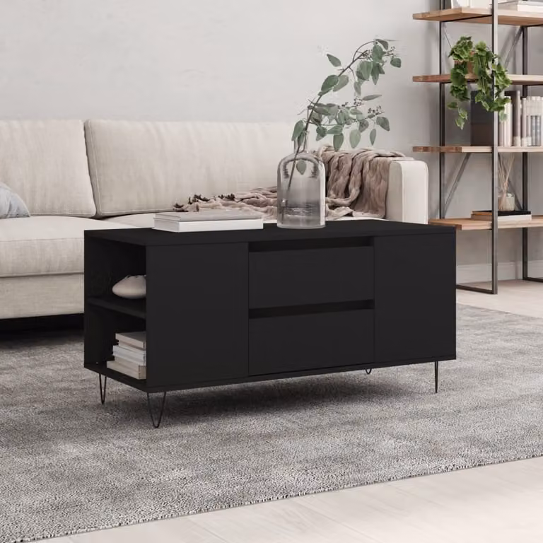 vidaXL Tavolino da Salotto Moderno Nero in Legno e Metallo L: 102 cm, P: 44,5 cm, H: 50 cm
