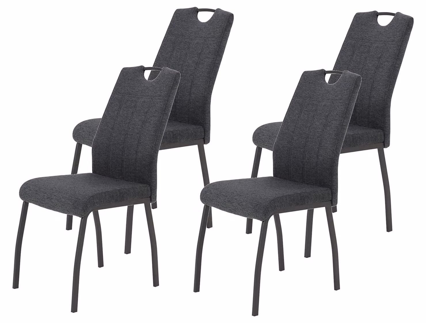 Set di 4 sedie da pranzo, rivestite in tessuto intrecciato, colore antracite, struttura in metallo, capacità massima di 140 kg