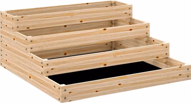 Aiuola per orto e piante a 4 livelli Outsunny in legno naturale, L 113 x P 113 x H 46 cm – 1