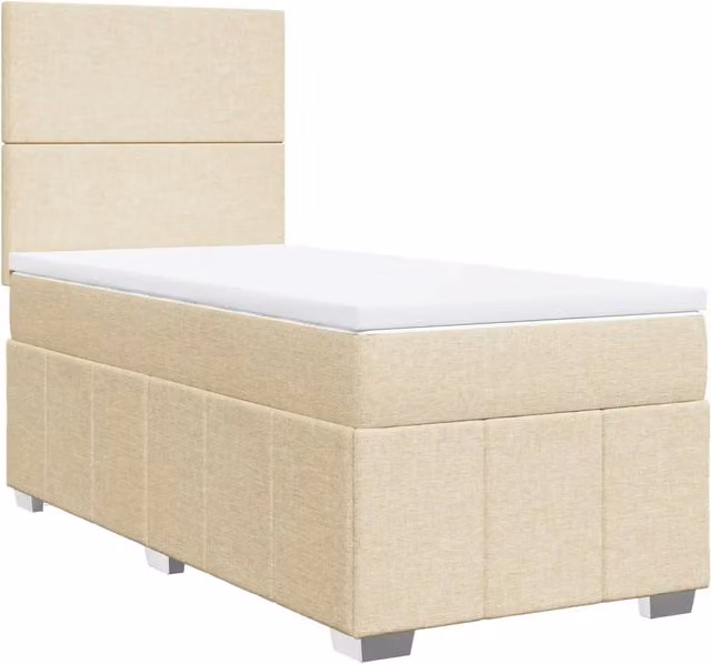 Letto singolo | Letto per adulti | Giroletto a Molle con Materasso Crema 100x200 cm in Tessuto
