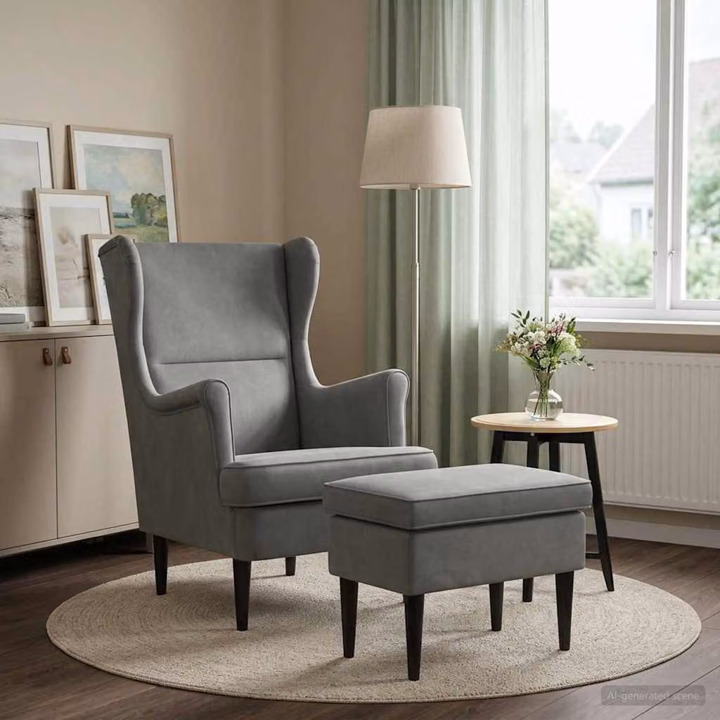 Set di Poltrona con Ottomano vidaXL in Velluto Grigio per Soggiorno e Camera da Letto