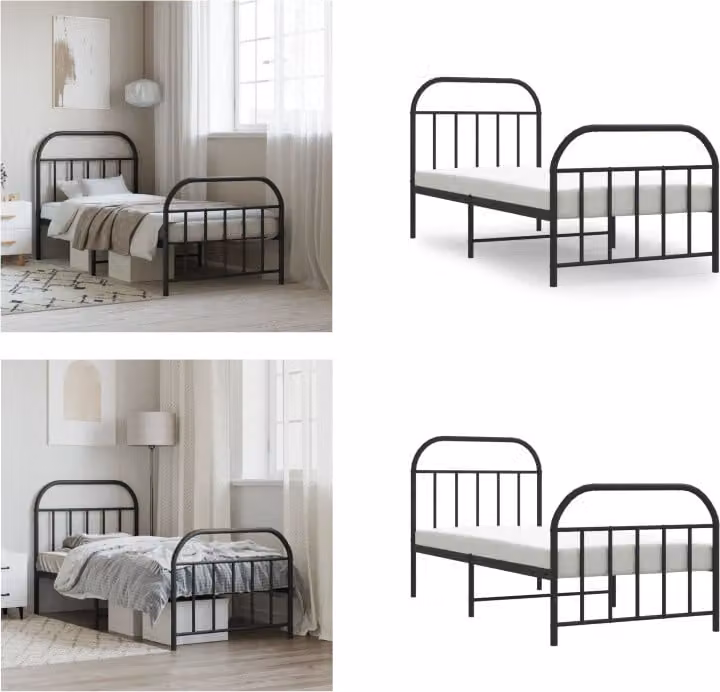 vidaXL Giroletto con testiera e pediera in metallo nero 90x190 cm - Giroletto - Cornici per letti - Giroletto - Letto