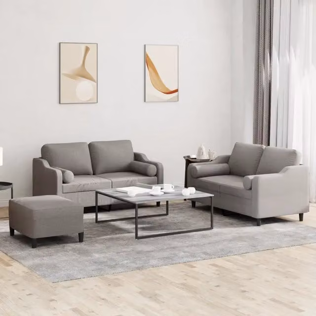 Set di divani da soggiorno vidaXL in tessuto beige e grigio con cuscini inclusi e struttura moderna – 1
