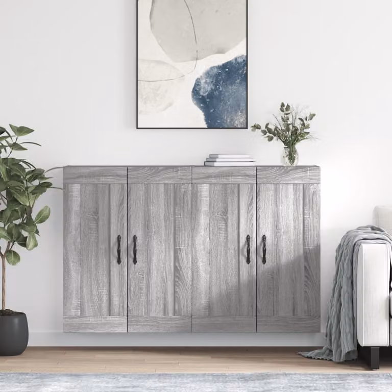 Set di 2 armadietti a parete moderni vidaXL in legno e metallo, colore grigio opaco