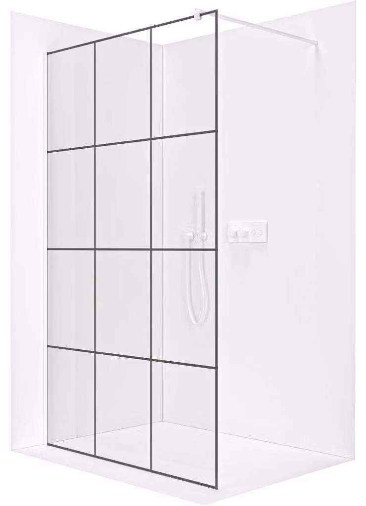 Pannello doccia angolare Walk-in Onyx Round, destro/sinistro - 8 mm - montante rotondo - bianco opaco, vetro industriale - 140x200 cm