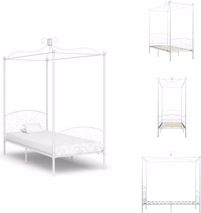 vidaXL Struttura letto a baldacchino in metallo bianco 100 x 200 cm - Letti e strutture letto