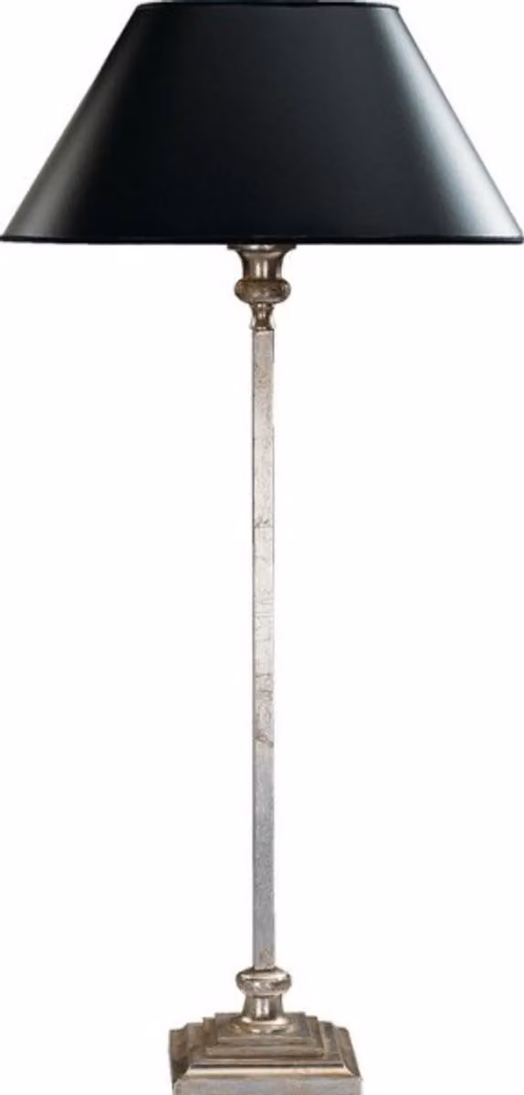 Lampada da tavolo Casa Padrino, design a colonna, nera e argento, altezza 65 cm, realizzata a mano in Italia