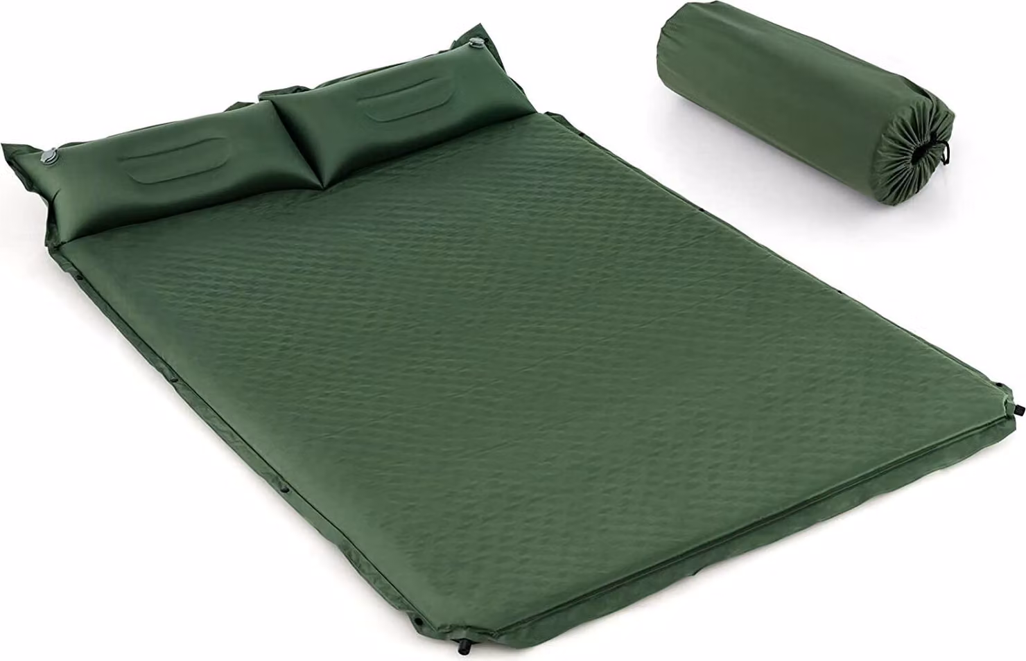KOMFOTTEU 190 x 130 cm - Materassino autogonfiabile per campeggio, materasso gonfiabile con cuscino, materassino da esterno per 2 persone, materasso gonfiabile impermeabile per escursioni, materassino pieghevole e portatile (verde)