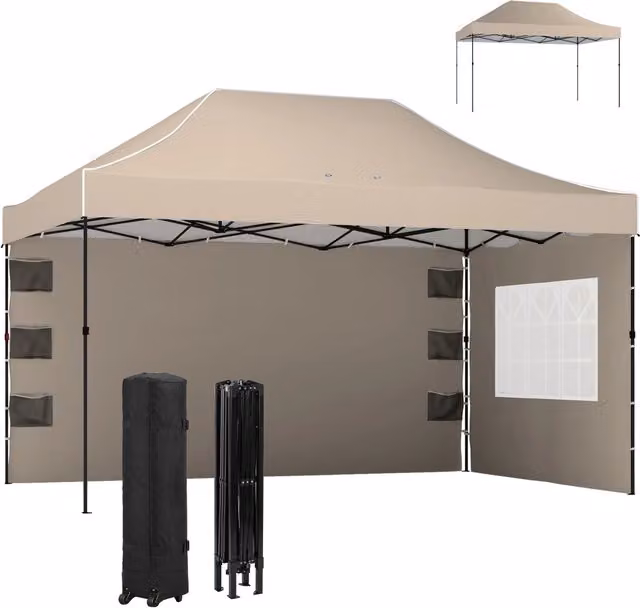 Gazebo Pieghevole con Pareti ¨C Minimal ¨C 2.9x4.3 m Tessuto Oxford Marrone Sabbia