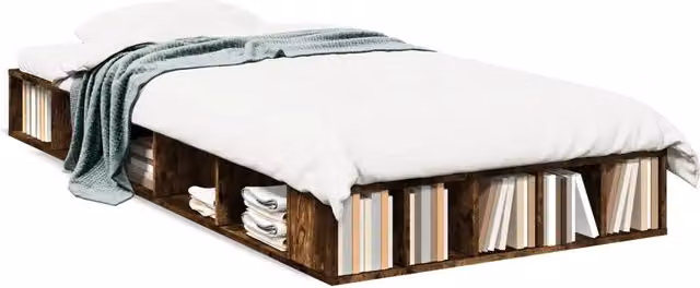 Letto singolo | Letto per adulti | Giroletto Rovere Fumo 90x200 cm in Legno Multistrato