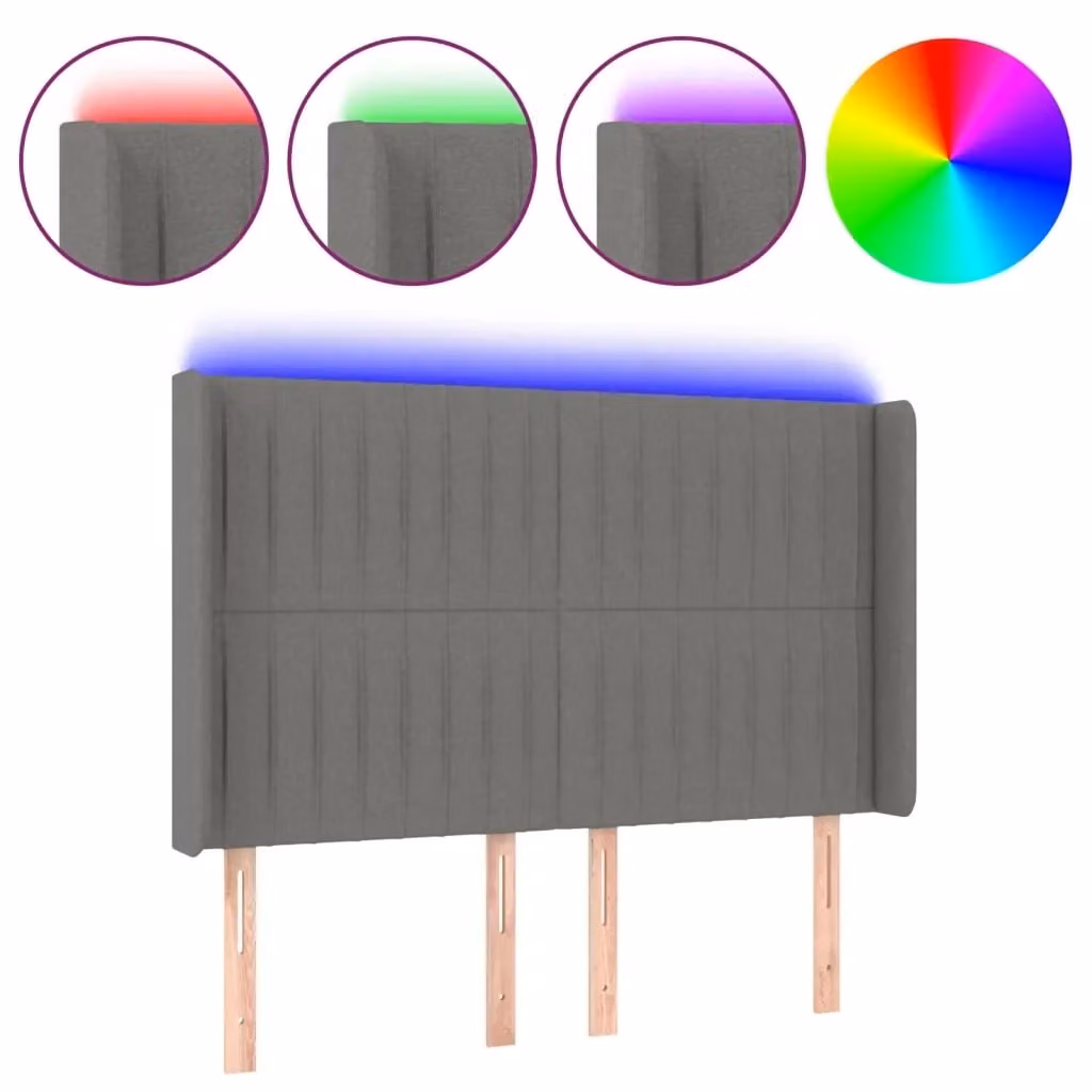 Testiera con LED Design Mania in tessuto grigio con porta USB e illuminazione integrata L: 147 cm, P: 16 cm, H: 118-128 cm – 2