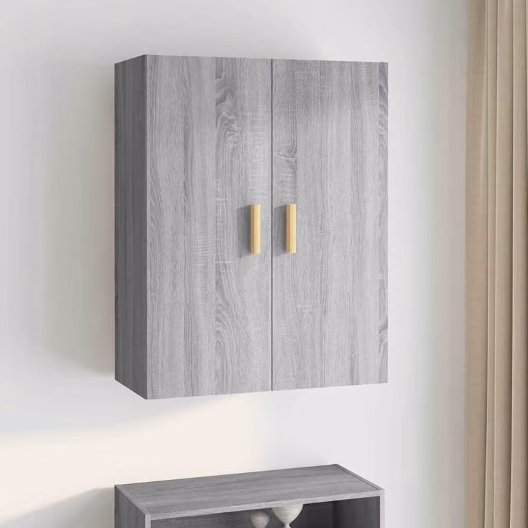 Armadietto Pensile a Parete vidaXL Grigio con Ante a Battente e Ripiani Interni L: 69,5 cm, P: 34 cm, H: 90 cm