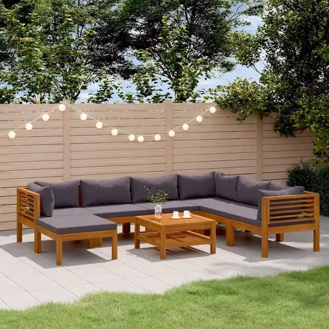Set di Divani da Giardino vidaXL in Legno di Acacia con Cuscini Grigi 8 Pezzi