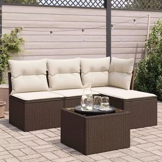Set Divano da Giardino 5 pz con Cuscini Marrone in Polyrattan 3249352
