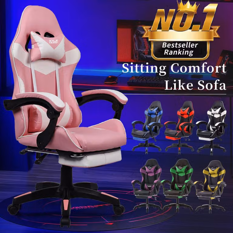 Sedia da gaming - Sedia per videogiochi - Sedia da ufficio - Sedia per gamer - Sedia da gaming nera e gialla - Design ergonomico