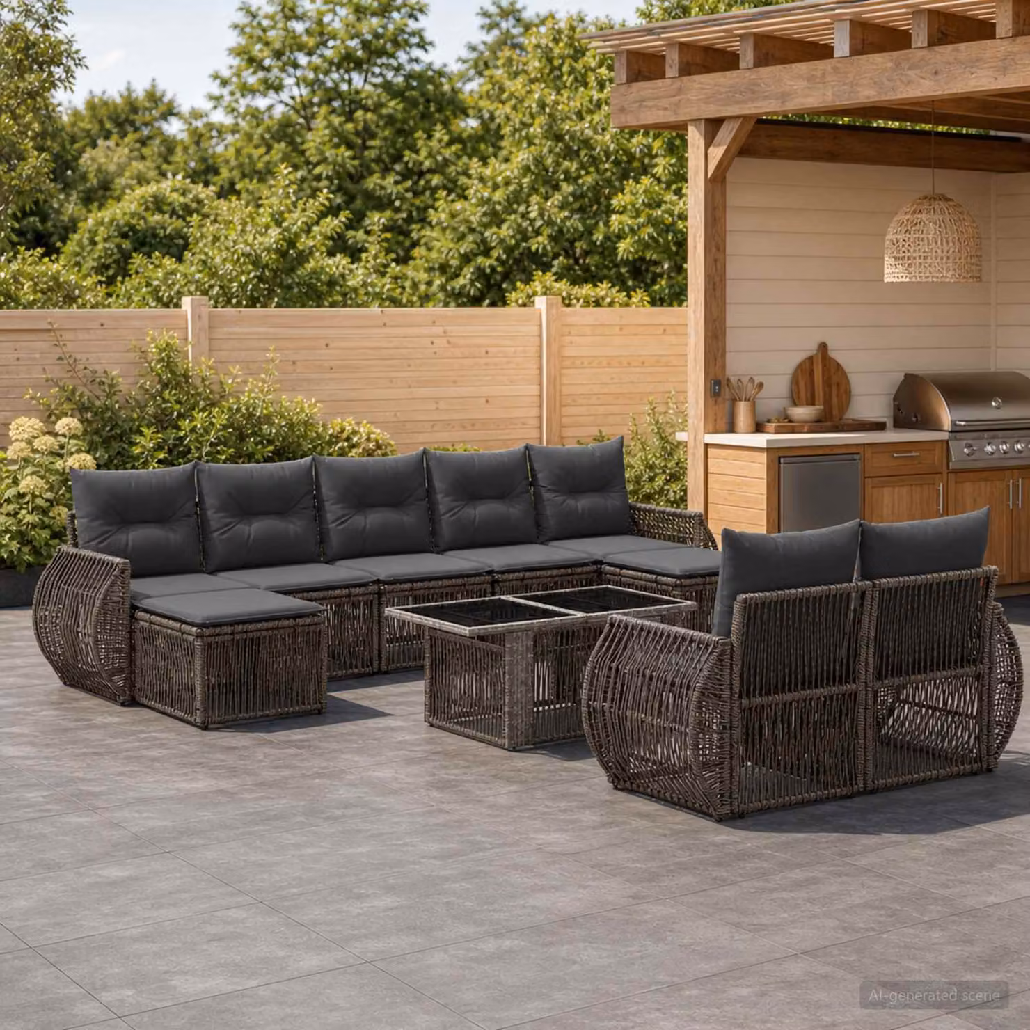 Set Divano da Giardino vidaXL 10 Pezzi in Polyrattan Grigio e Antracite con Cuscini e Forma a U
