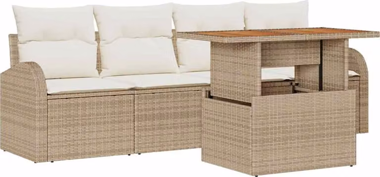 Set Divano da Giardino 5 pcs Beige Poly Rattan