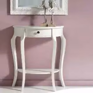 Consolle entratina sagomata in legno massiccio con cassetto mod Gina Shabby chic bianca