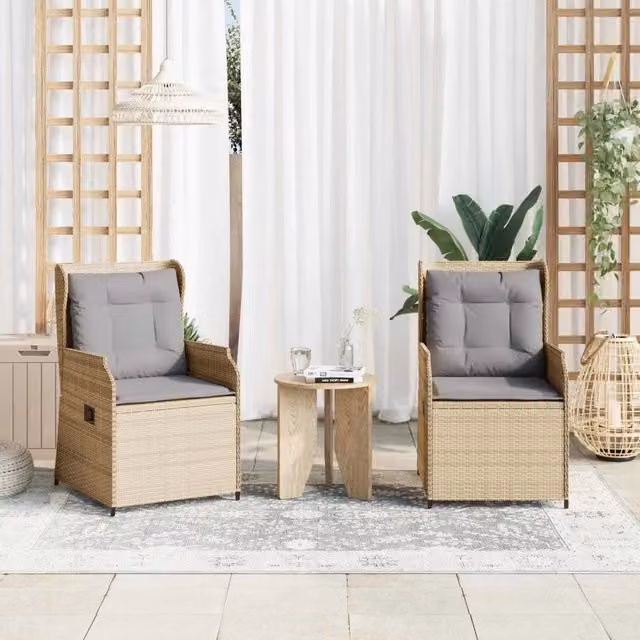 Panchina da giardino 2 pz Beige polyrattan 3394488