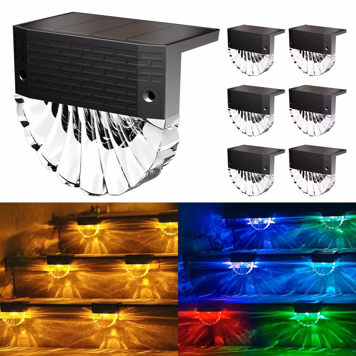 6 luci solari per esterni, grado di protezione IP65, 3 modalità, luce bianco caldo/RGB, 10 lumen
